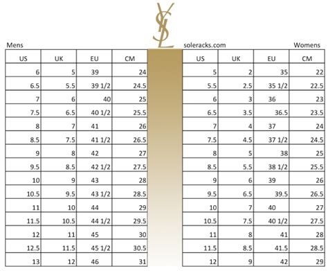 YSL size chart men